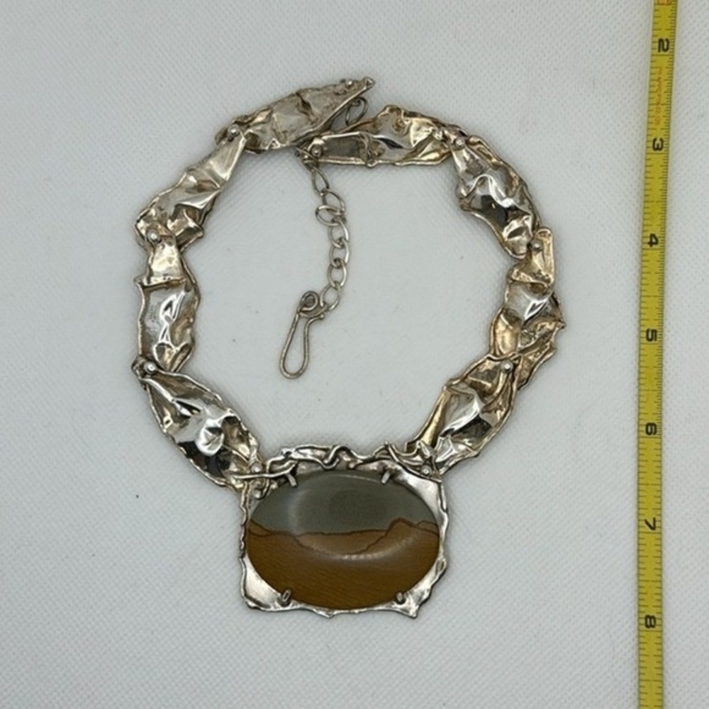 Diane Markz Picture Jasper Silver Brutalist Necklace - Picture 4 of 9